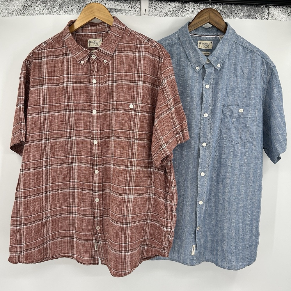 Lot of 2 Washable Linen Button Down Shirt Men XXL Coastal Vacation Resort Casual